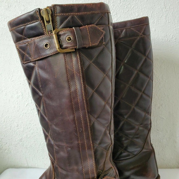 Ralph Lauren Quilted Brown Caruthers Leather Moto Boots Mens Sz 8.5D Italy Made main image 4